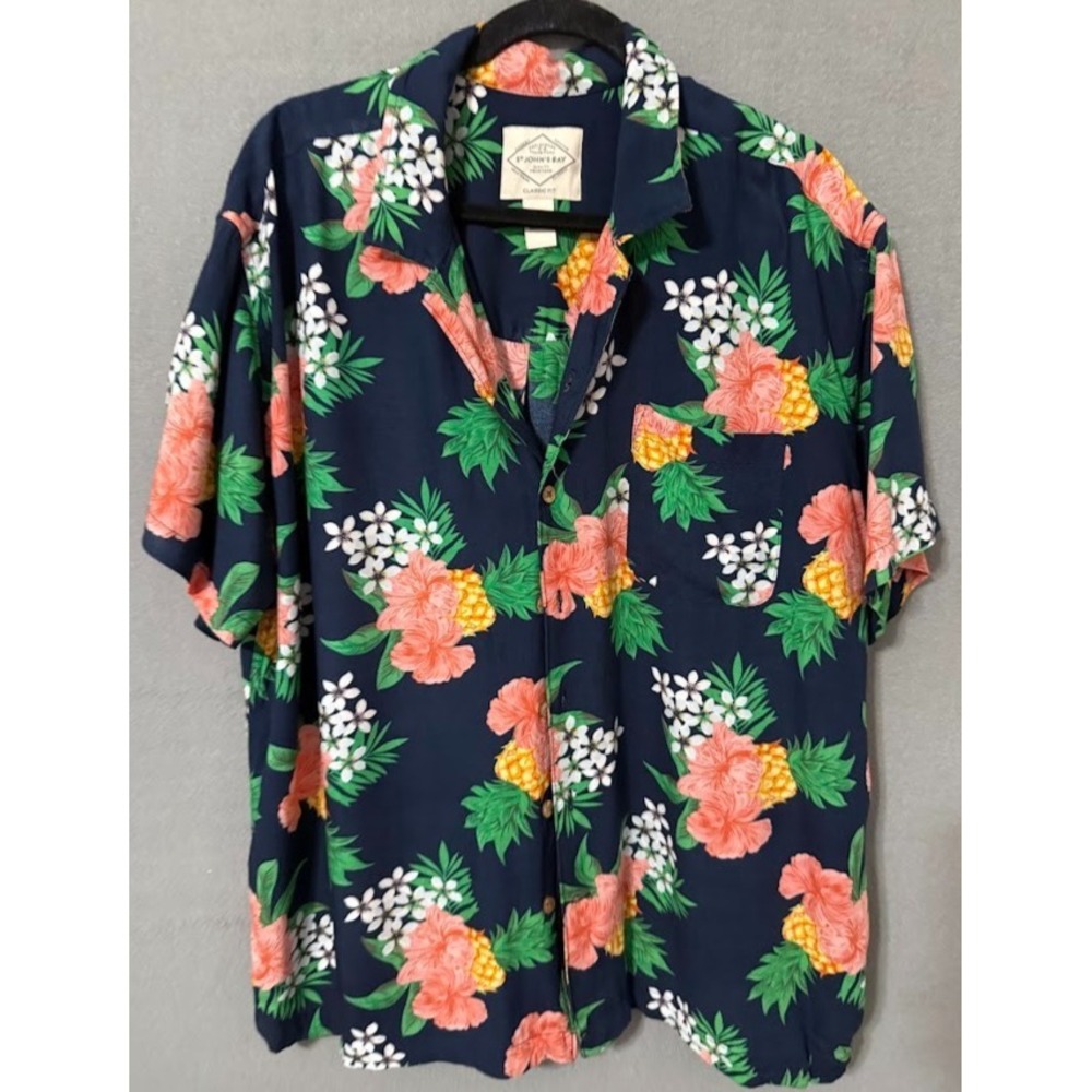 St. Johns Bay Shirt Men XXL  Multicolor Hawaiian Classic Fit Short Sleeve Casual